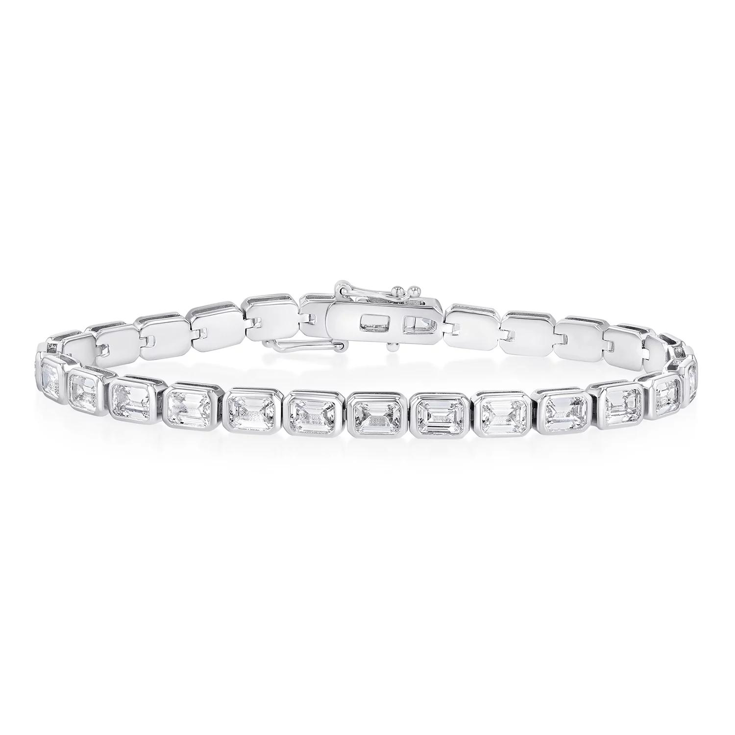 Lab Created White Sapphire Gemstone Tennis Bracelet in Sterling Silver