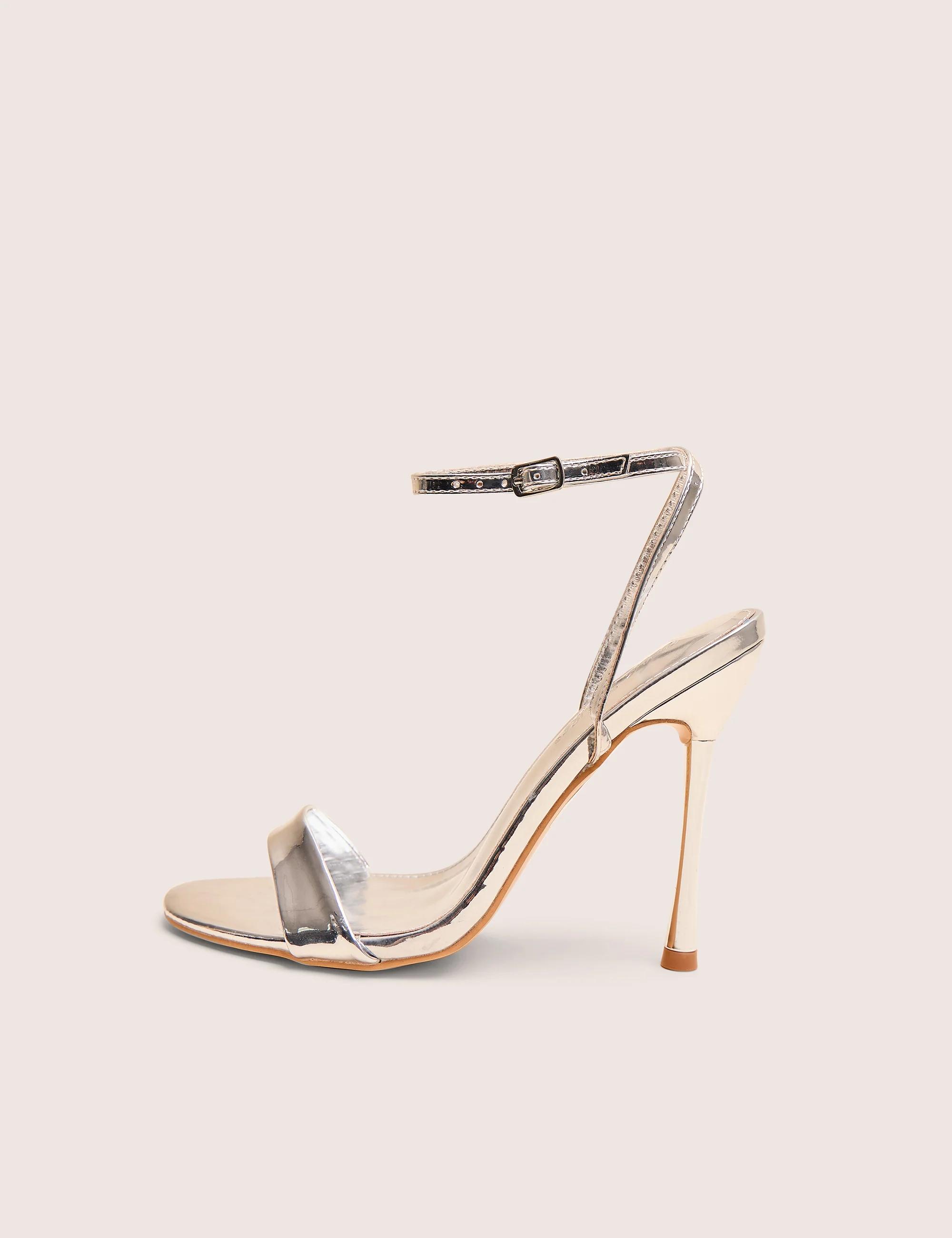 Soho Silver Metallic Barely There Strappy Stiletto Heels