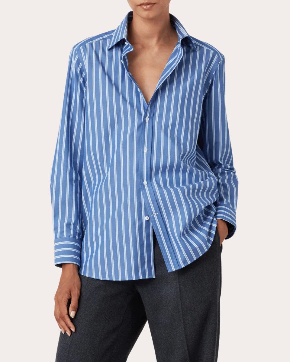 With Nothing Underneath The Boyfriend Cotton-Poplin Striped Shirt