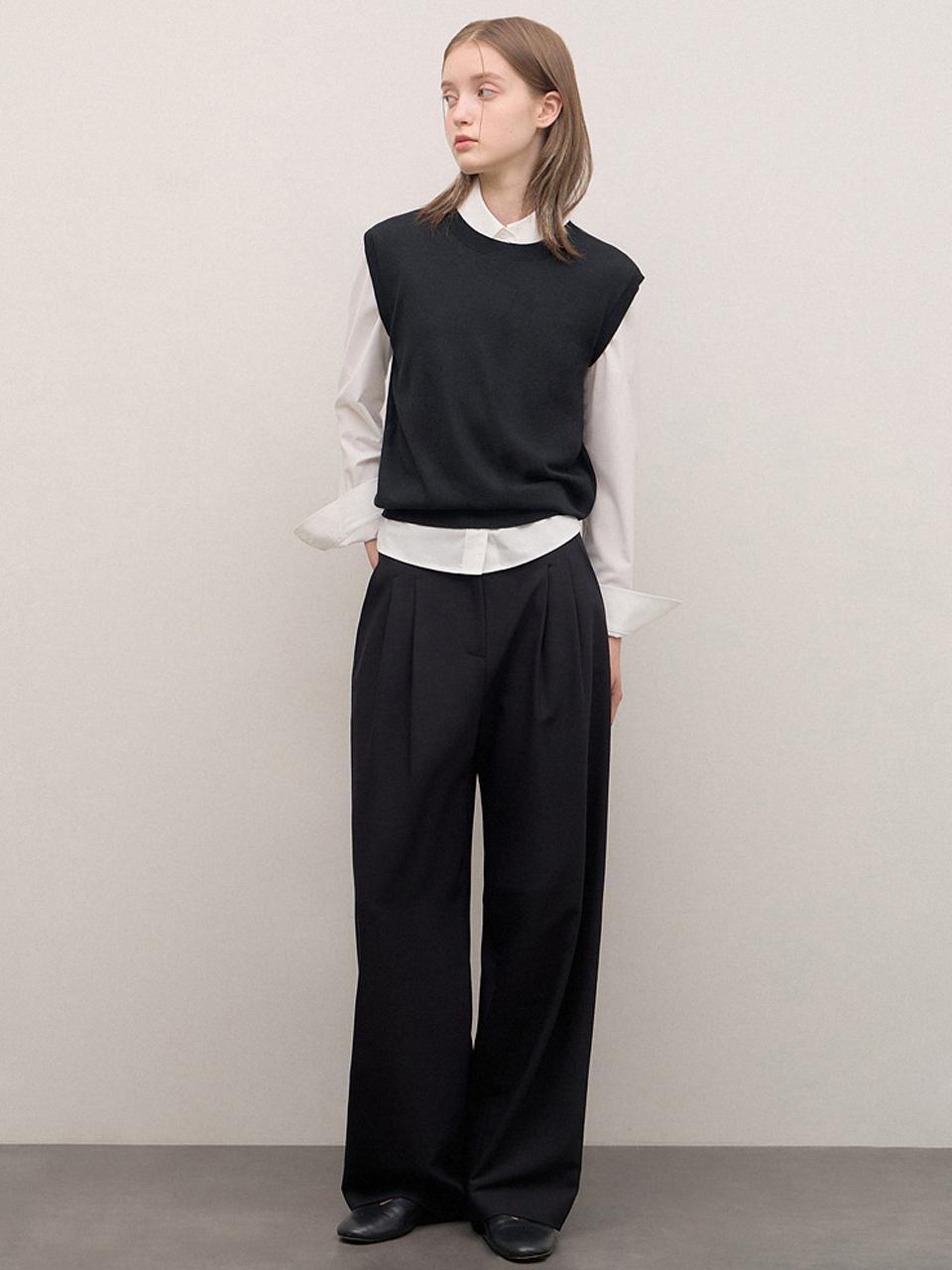 Wool Blend Two Tuck Wide Pants