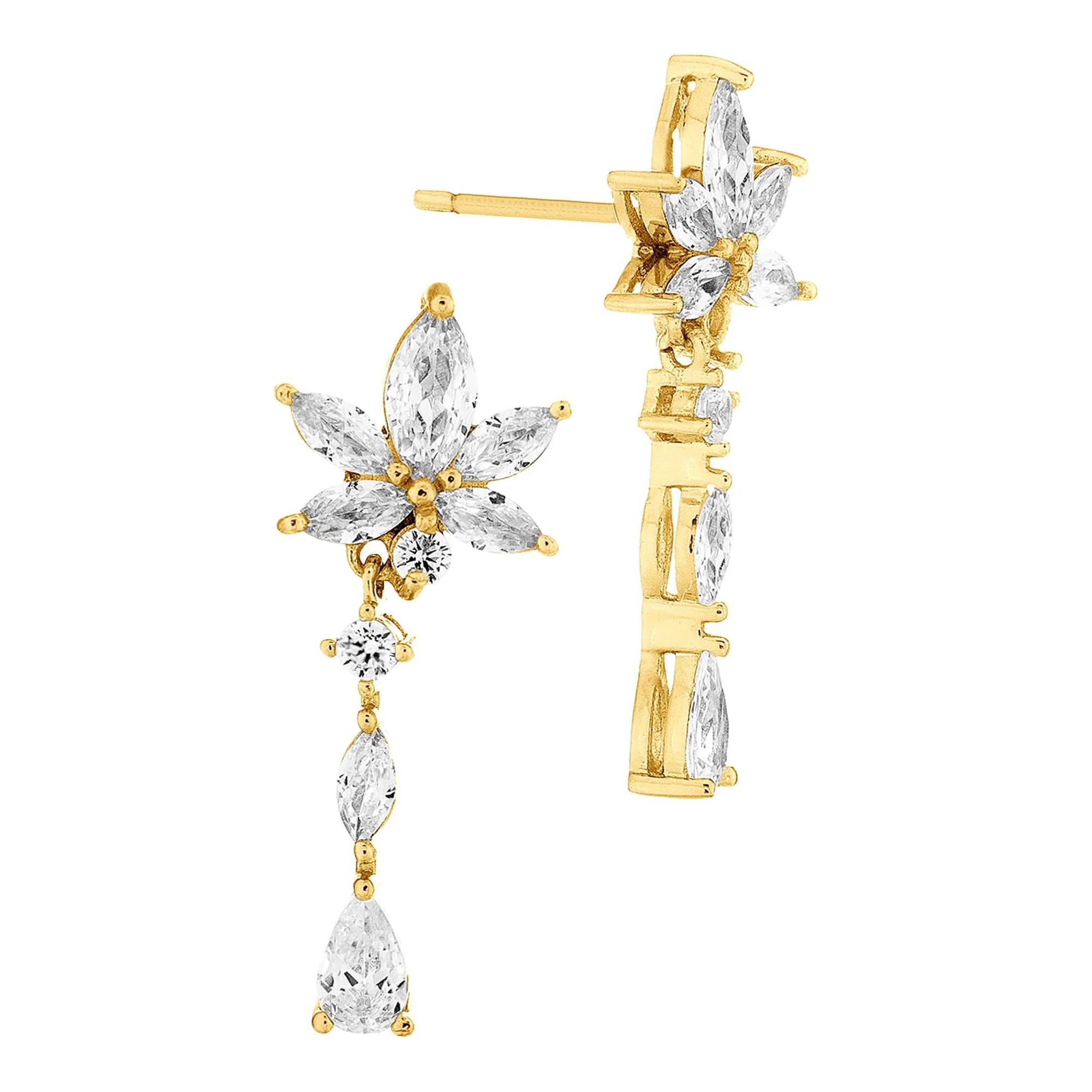 14K Gold Over Sterling Silver Cubic Zirconia Dangling Earrings