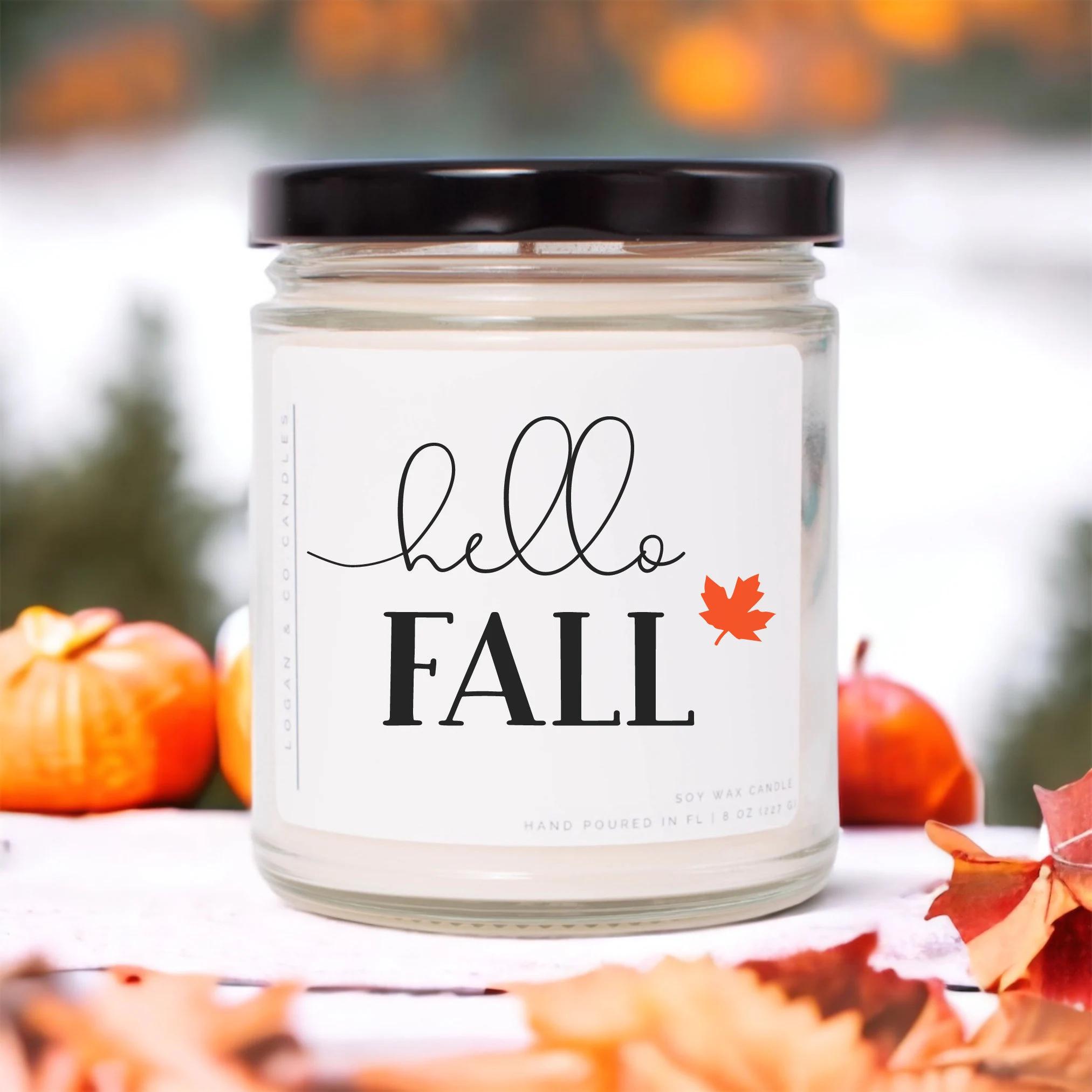 Hello Fall, Soy Candle, Fall Decorations, Candle Scents, Gift For Friend, Her, Mom, Home Decor