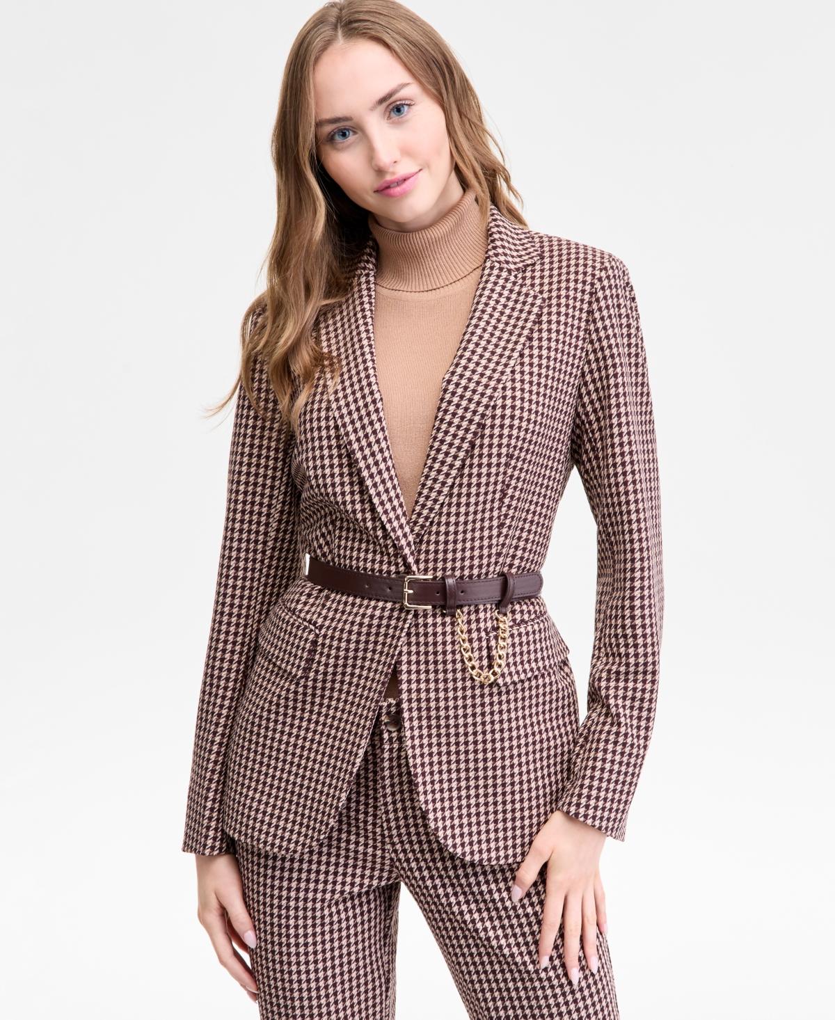 Anne Klein Women's Belted Houndstooth-Print Blazer
