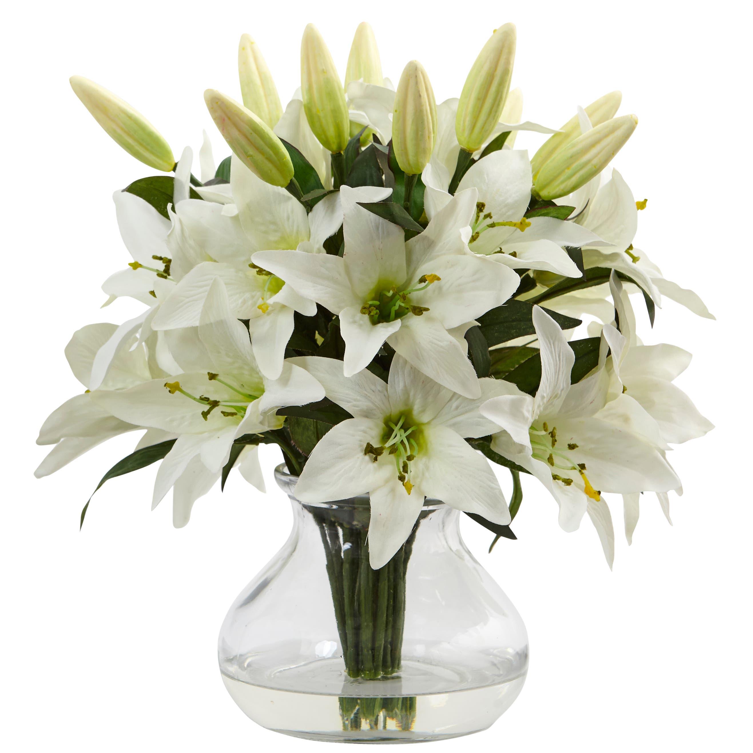 13.5-in Lily Artificial Arrangement with Glass Vase