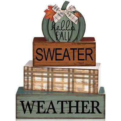 4 Pcs Wooden Fall Tabletop Decor Pumpkin Tiered Tray Decor Fall Centerpiece