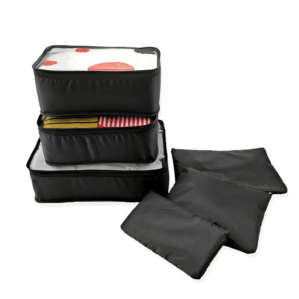 Unique Bargains Zipper Design Packing Cube Set Black 6 Pcs