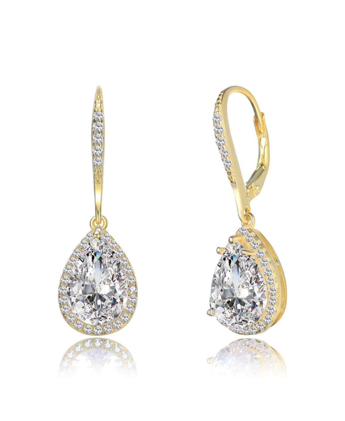 Sterling Silver Cubic Zirconia Pear Drop Earrings - Gold