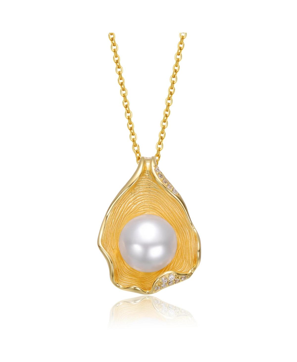 Sterling Silver 14K Gold Plated with Freshwater Pearl Mollusk Pendant Necklace