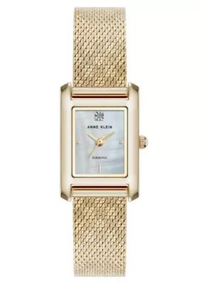 Anne Klein Women's Quartz Petite Diamond Dial Gold-Tone Stainless Steel Mesh Watch