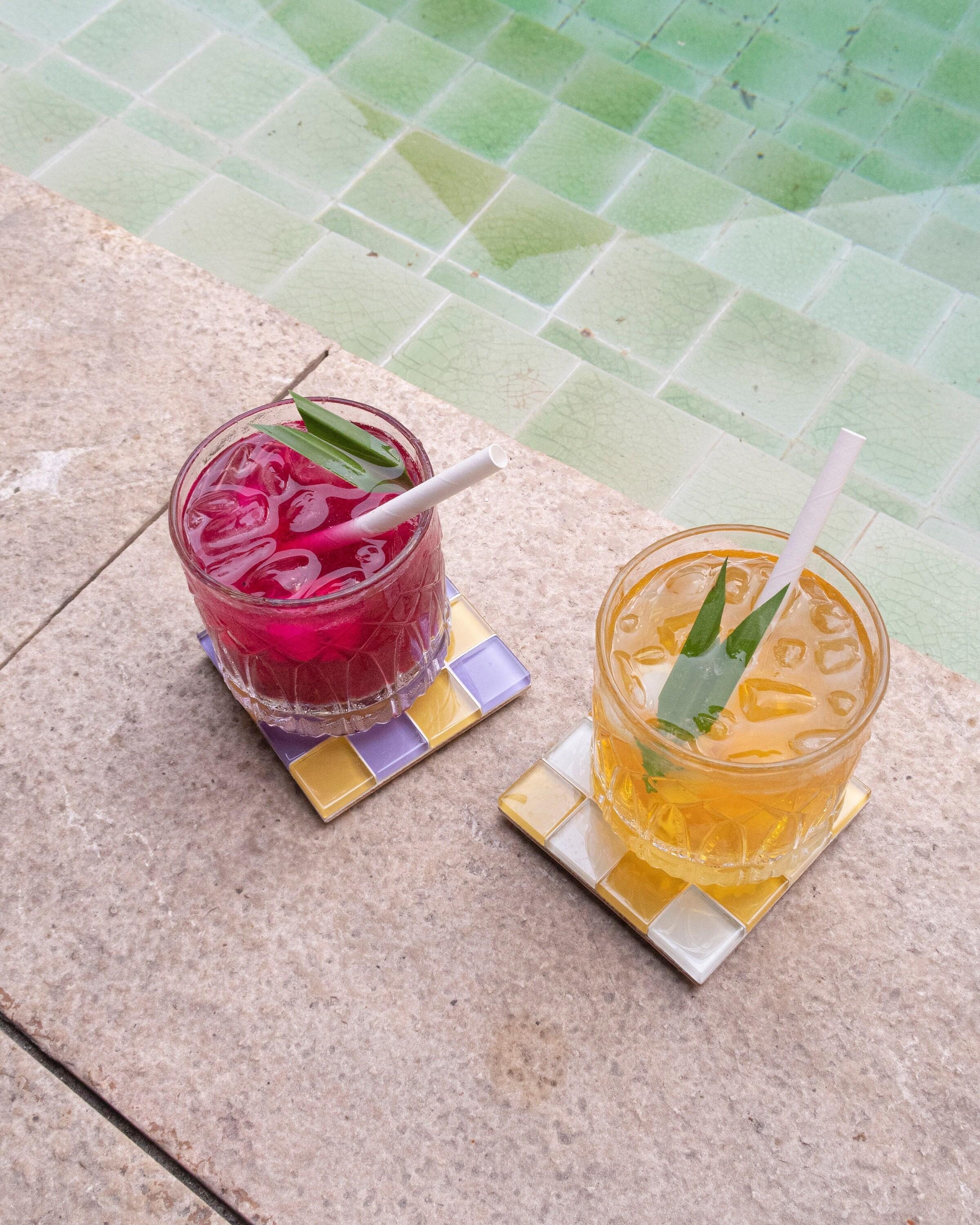 Checkered Glass Tile Coaster | Handmade Drink Square Housewarming Gift For Her Him Valentine 3