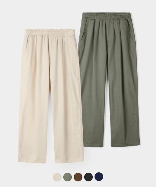 Semi-wide one-tuck linen pants