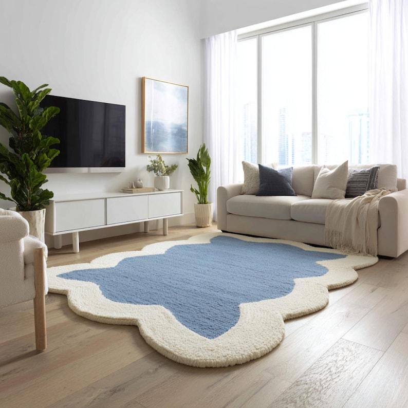 Blue Cream Cloud Rug 6x8ft | Handmade Wool, Modern Coastal Decor