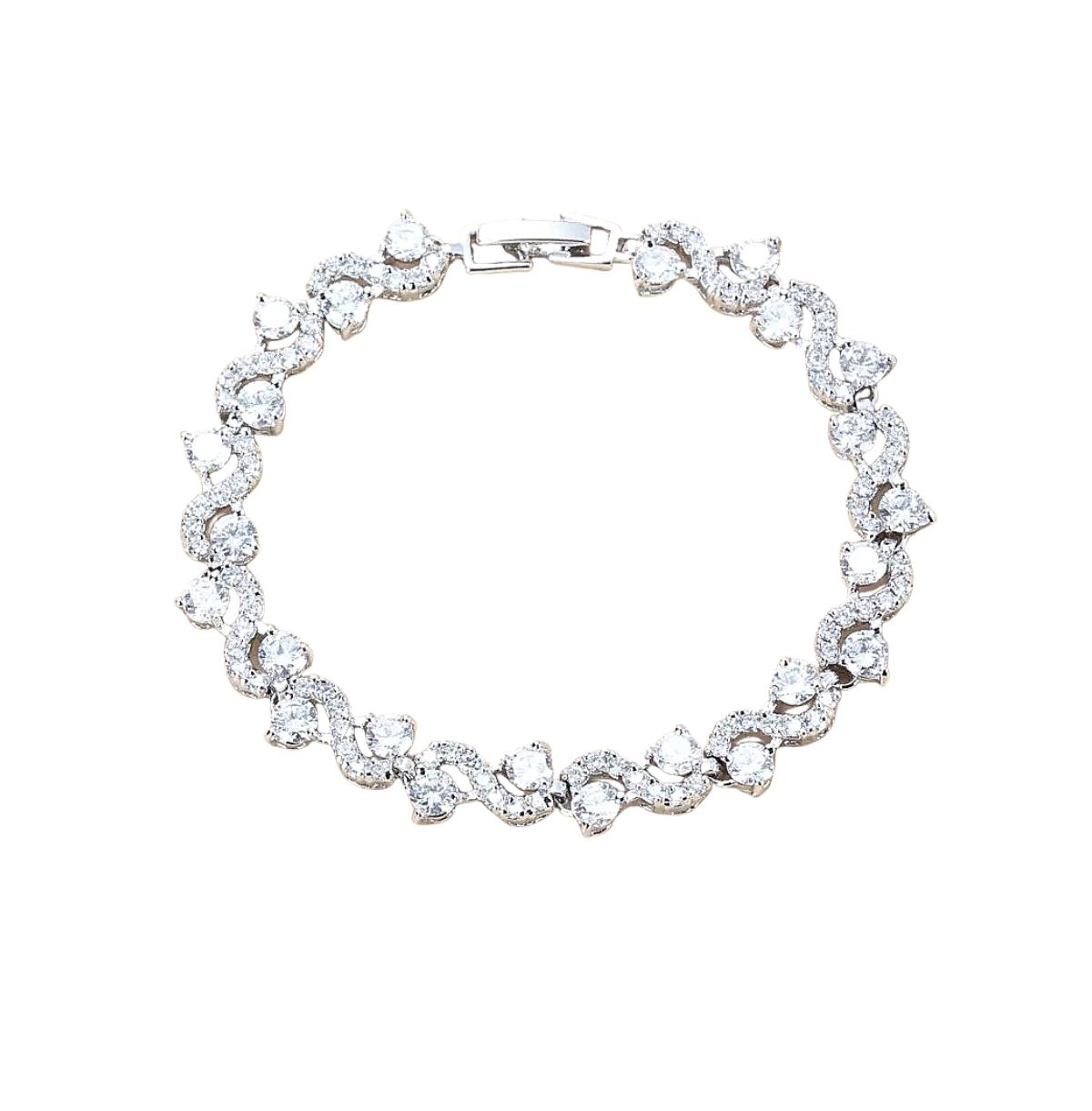Wave Cubic Zirconia Tennis Bracelets with Round Cut Cubic Zirconia - Silver
