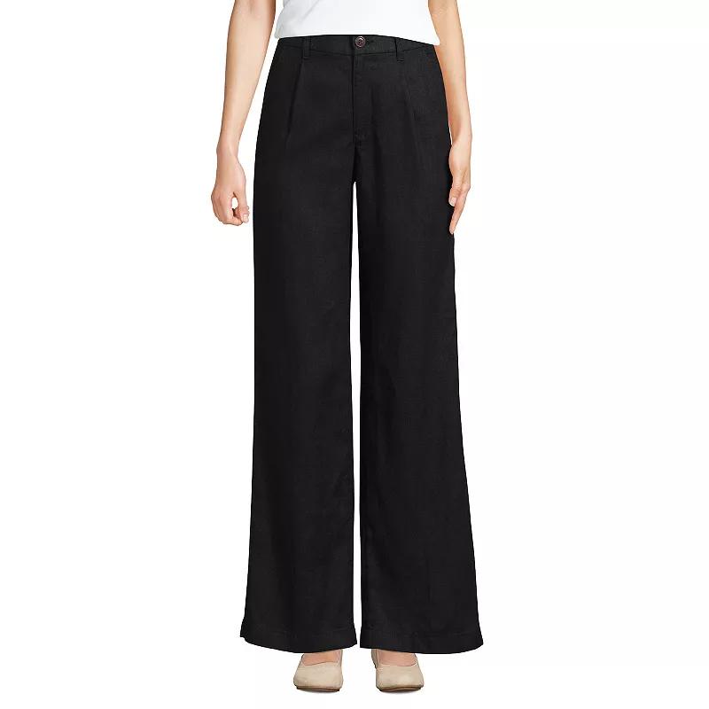 Women's Lands' End High-Rise Wide-Leg Linen Pleated Pants