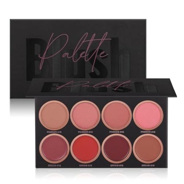 8 Colors Blush Palette, 4 Powder + 4 Cream Blush Palette, Contour And Highlight Blush Palette, Natural Nude Makeup Brighten Skin Tone Portable Makeup